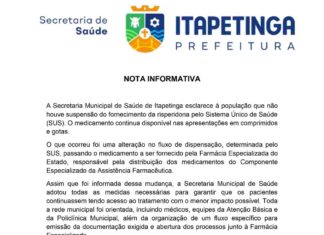 NOTA INFORMATIVA DA SECRETARIA MUNICIPAL DE SAÚDE.